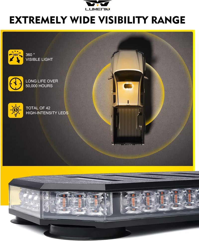 LUMENIX أضواء بار سطوع السقف LED مع وحدة تحكم مغناطيسية لتحذير المرور الطارئ - أبيض وأصفر (تصميم براءة اختراع) - Image 4